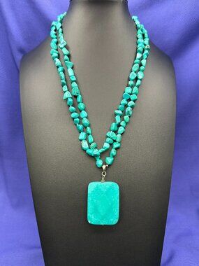 Coldwater Creek Dual Strand Faux Turquoise Pendant Necklace